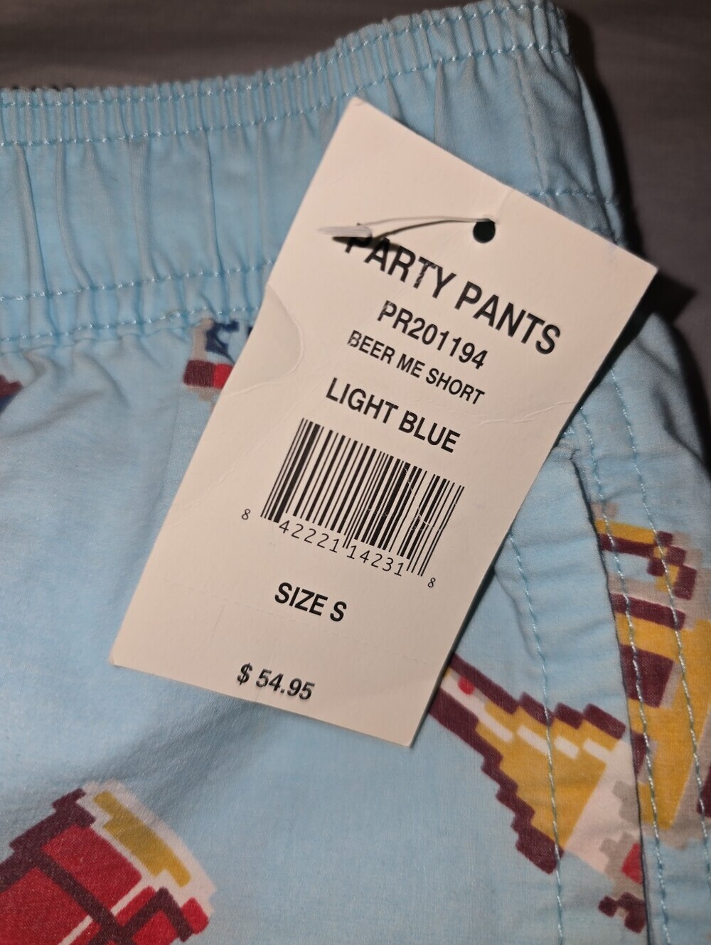 NWT Party Pants Beer Me Shorts Small Light Blue Pockets Swim Trunks Quick Dry - Picture 6 of 6